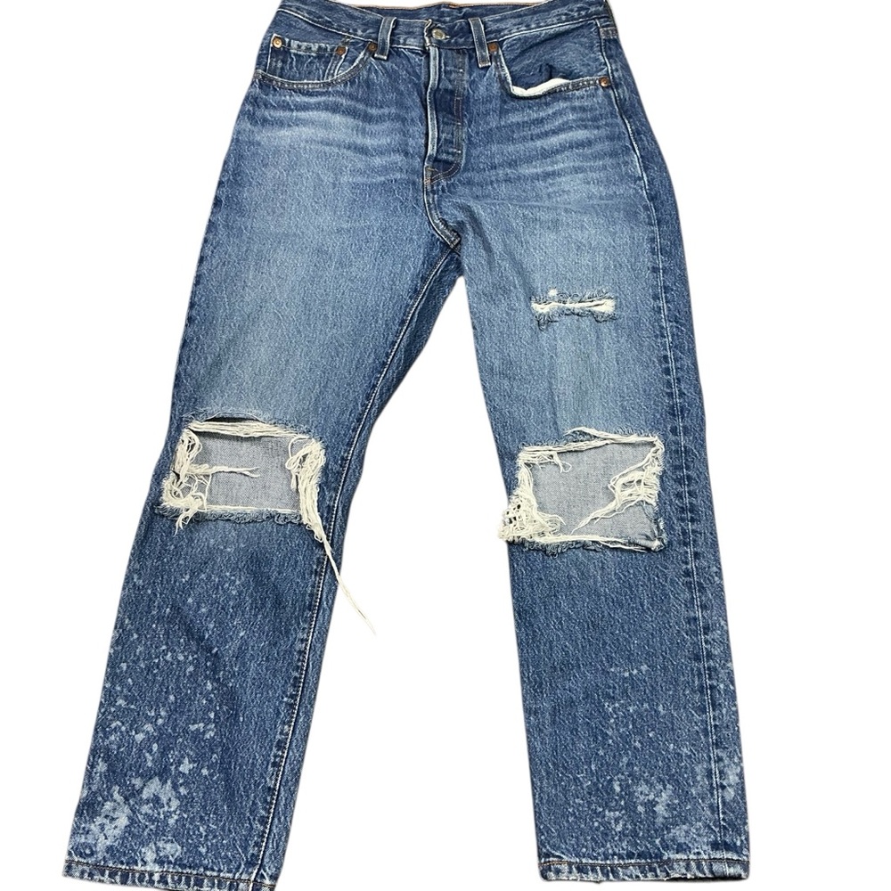 Levis 501 button fly straight leg distressed jeans 27x26